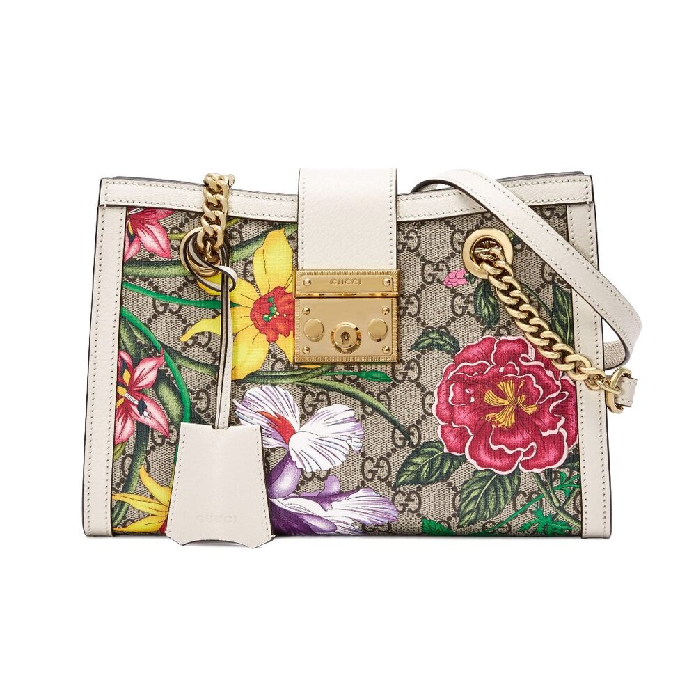Gucci 498156 Padlock GG Supreme Flora Small Shoulder Bag